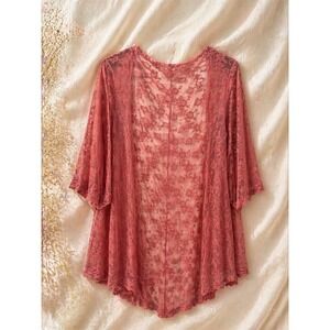 Dusty Rose Lace Open Kimono Sheer Floral Boho Festival Romantic Coquette Duster